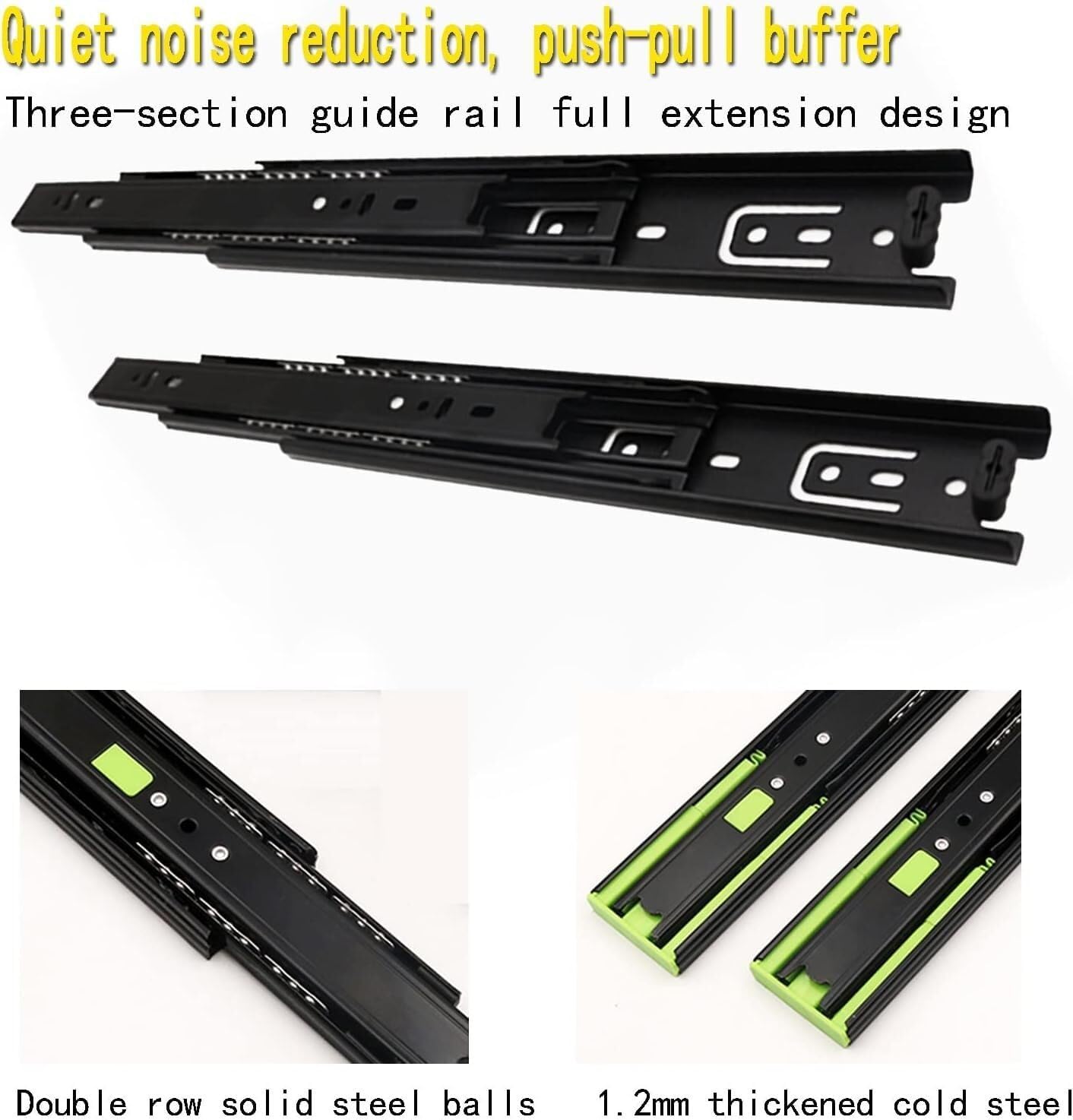 Drawer Runners Slides1 Pair Slides Full Extension Three Sections of Guide Rails Household Sliding Rail(Ordinary Black Steel,350mm)