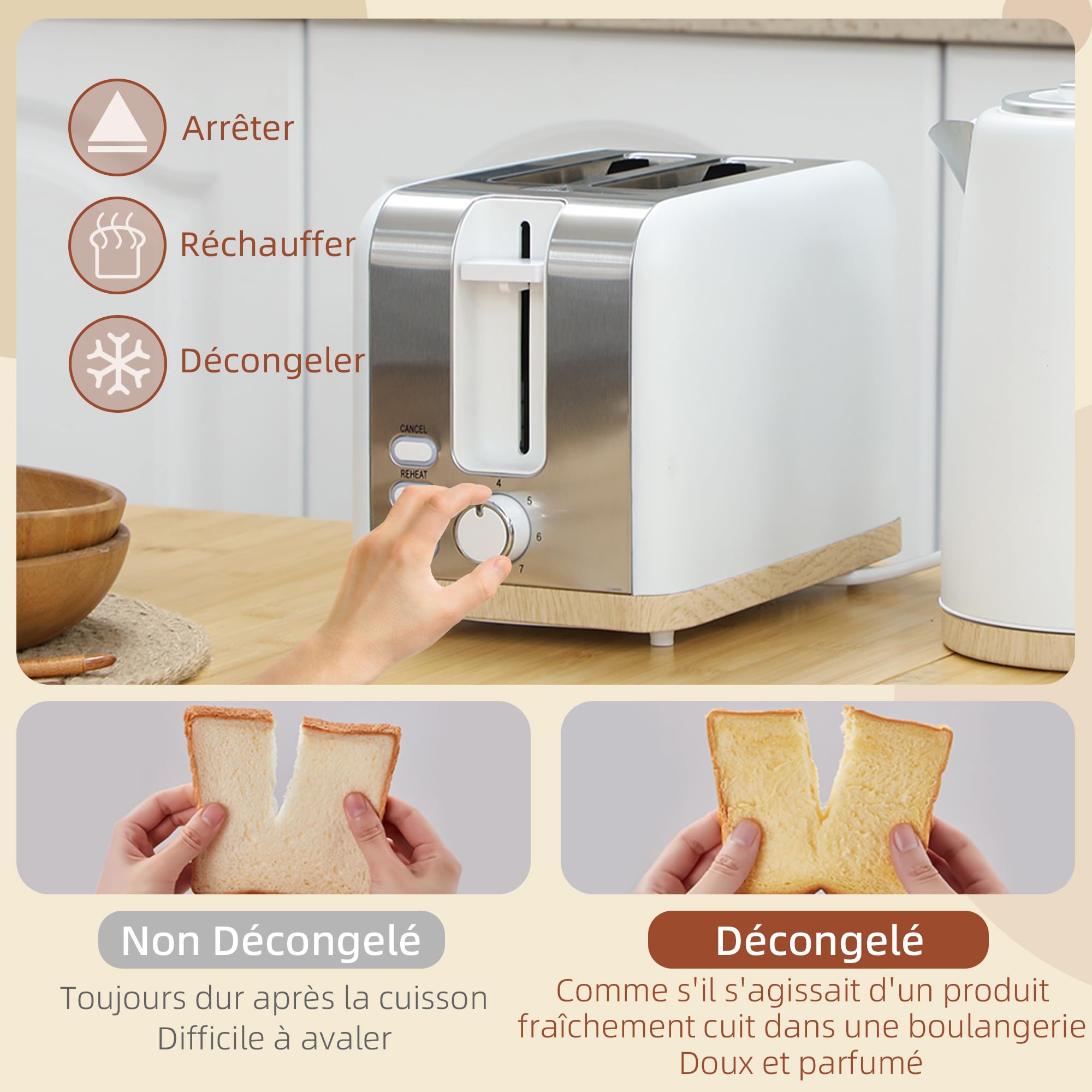 HOMCOM Bouilloire et Grille-Pain 2200W, 1,7 L Acier Inoxydable, 2 Tranches, 7 Niveaux de Brunissage, Blanc