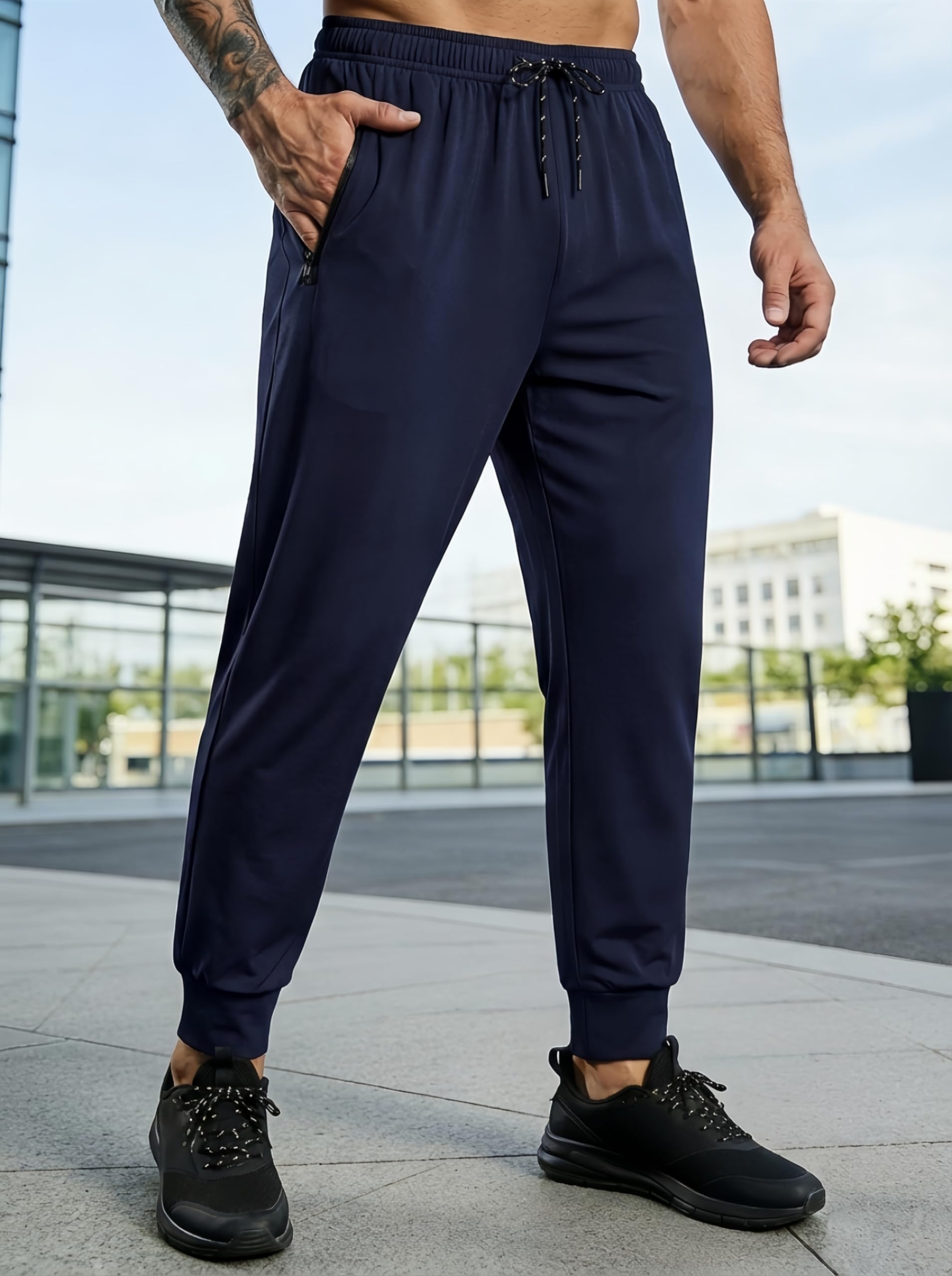 Pantalones deportivos para hombre con bolsillos con cremallera, ligeros para gimnasio, correr y uso diario