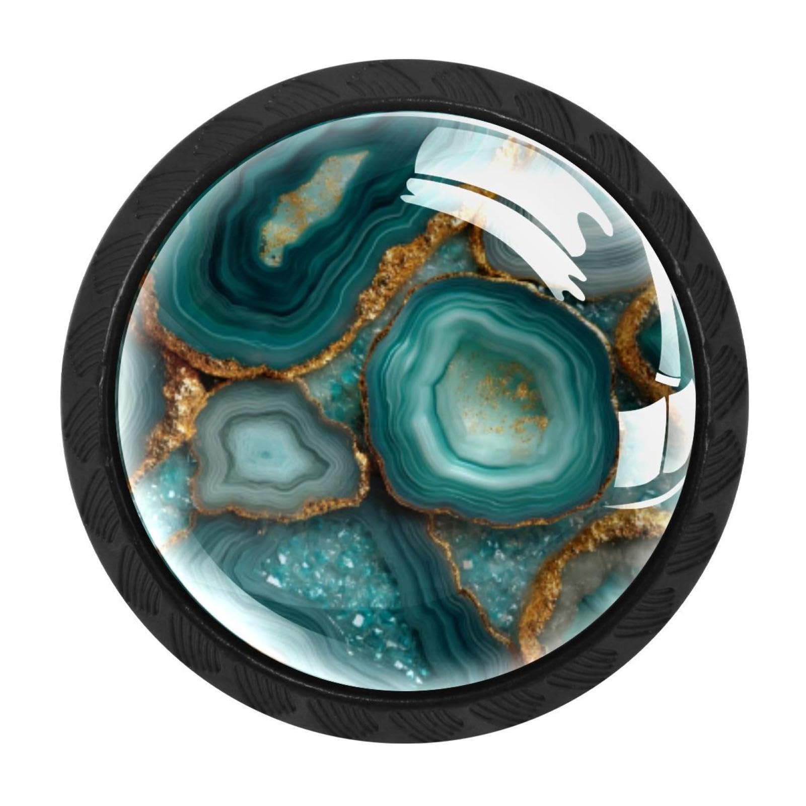CHENZZZZ 4 Pack Teal Agate Pattern (1) Drawer Knobs Cabinet Knobs Crystal Glass Knobs Pulls Handles for Kitchen Cabinet Hardware Cupboard Door Dresser Wardrobe Home Decor