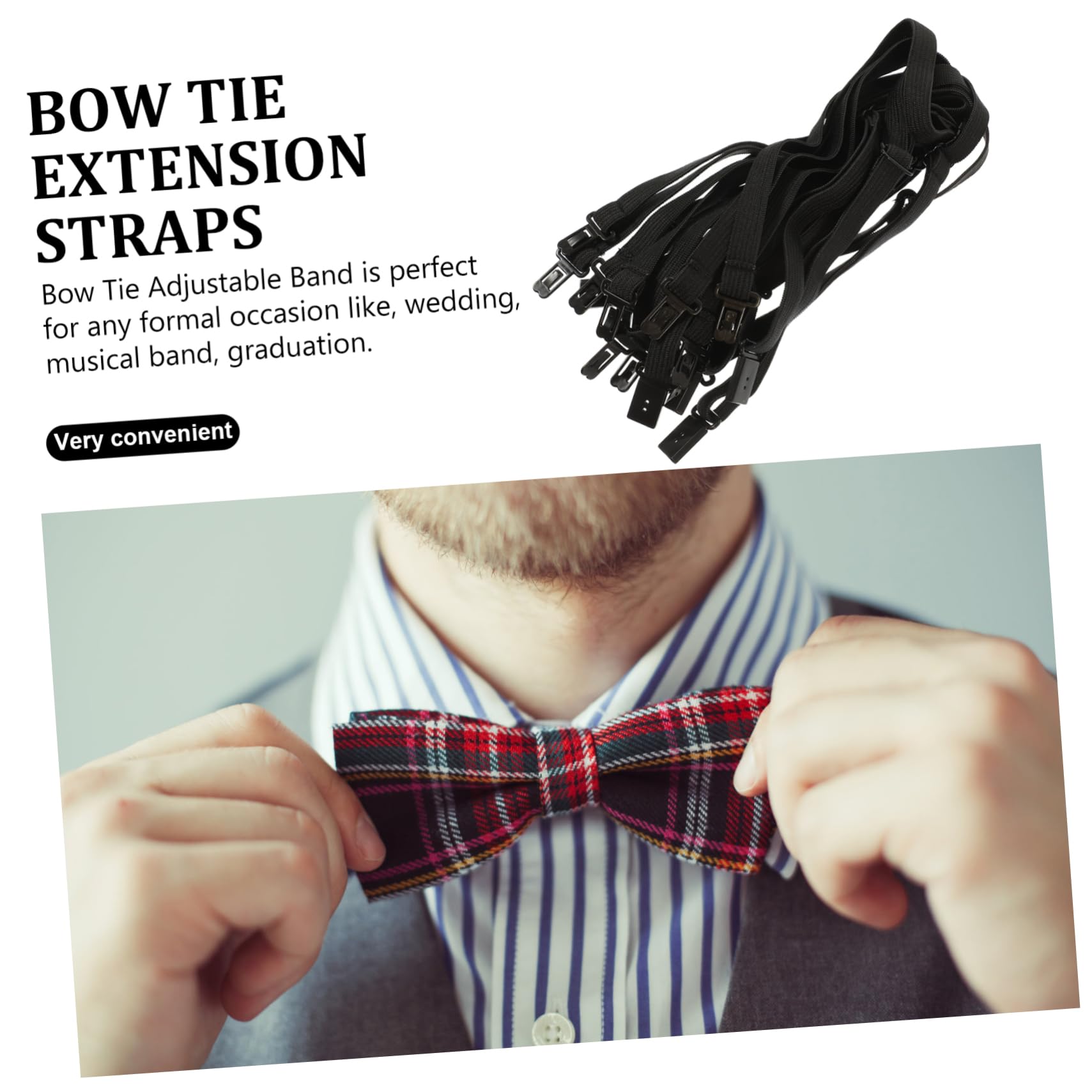 TOGEVAL 20pcs Adjustable Elastic Bow Tie Strap Comfortable Band for Dress up Flexible Design Back Buckle for Pre-tied Bow Ties Unisex Use for Parties