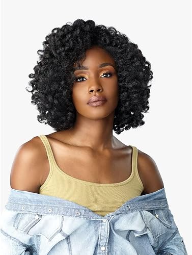 Sensationnel Curls Kinksandco Half Wig - Role Model Synthetic Instant Weave Updo Full Cap for Natural 3C to 4C Hair Textures (1B OFFBLACK)