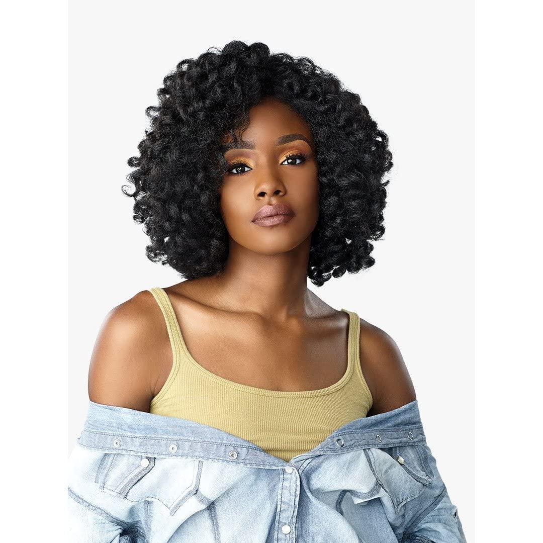 Sensationnel Curls Kinksandco Half Wig - Role Model Synthetic Instant Weave Updo Full Cap for Natural 3C to 4C Hair Textures (1 JETBLACK)