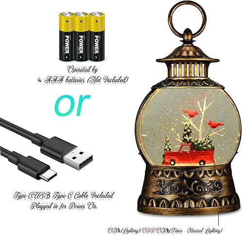 Miniatura 51 de Globo de Nieve Cardinal, Globo de Nieve Musical de Muñeco de Nieve Navideño tipo Linterna con Luces con Temporizador de 6H a Batería y Alimentado