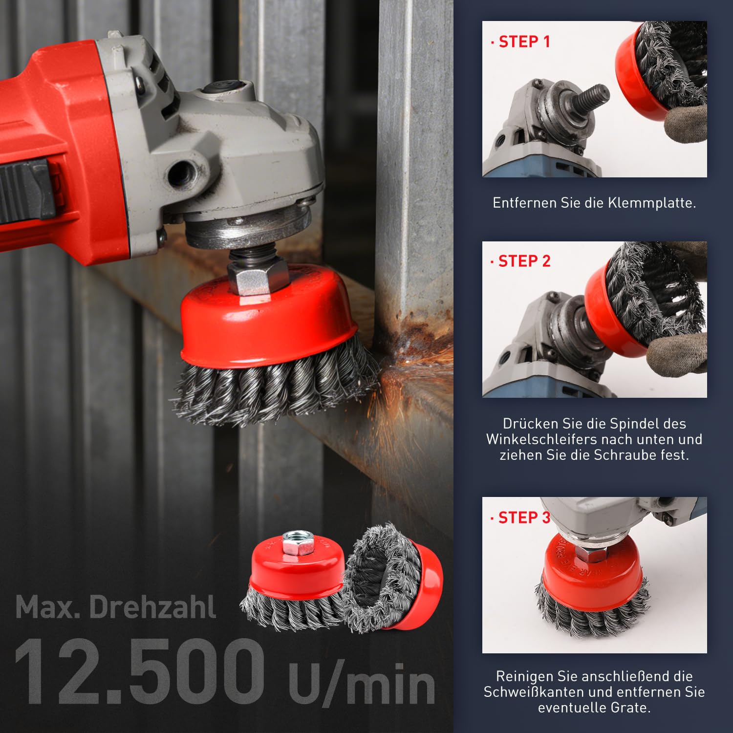 Luckwaii Drahtbürsten-Set Für Winkelschleifer – 6 Stück, Topf- & Scheibenbürsten, 75/100 Mm, M14-Gewinde, Kohlenstoffstahl, Max. 12500 U/min, Für Entrosten & Entgraten Entrosten Und Entgraten Luckwaii Drahtbürsten-Set Für Winkelschleifer – 6 Stück, Topf- & Scheibenbürsten, 75/100 Mm, M14-Gewinde, Kohlenstoffstahl, Max. 12500 U/min, Für Entrosten & Entgraten Entrosten Und Entgraten
