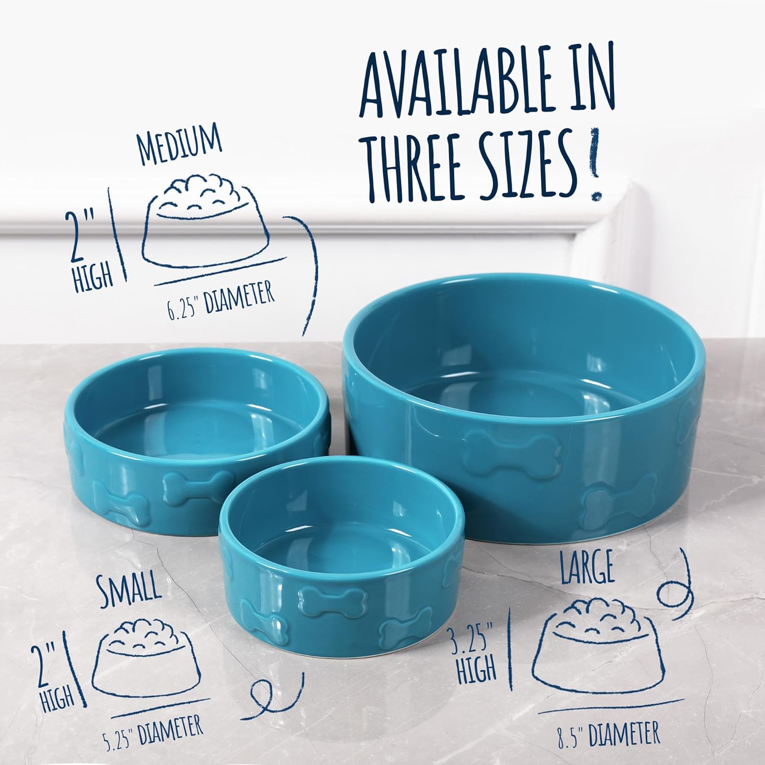 Park Life Designs Manor Large Ceramic Pet Bowl – Azure, Shallow Design for Cats, Dogs & Rabbits