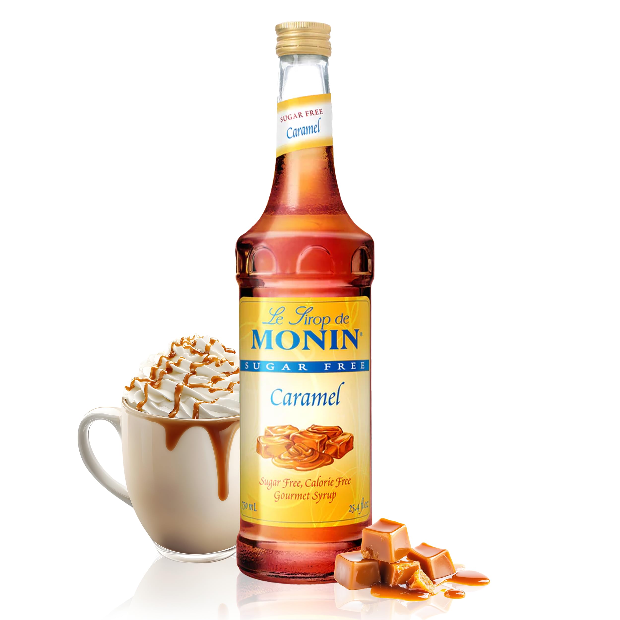 Sugar Free Caramel Syrup, Mild and Sweet, Great for Coffee and Desserts, Gluten-Free, Non-GMO (750 ml)