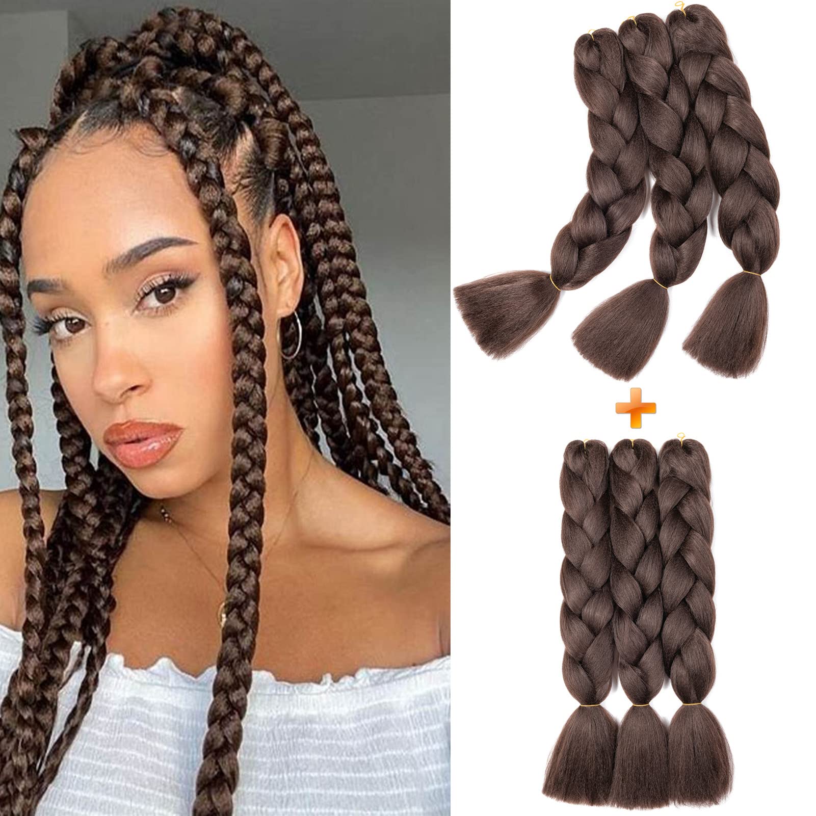60cm Extensiones de Pelo Trenzas Africanas Castaño Oscuro Extensiones para Trenzas Africanas 1 pcs 100g Kanekalon Pelo para Trenzas Africanas Sintetico Extensiones de Trenzado Cabello Braiding — view 113