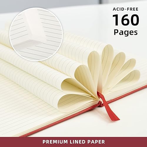 Miniatura 2 de JOYEUX Cuaderno rayado, diario de 160 páginas para escribir, tamaño mediano de 5.7 x 8 pulgadas para mujeres y hombres, papel A5 de 3.53 ozm (rojo)