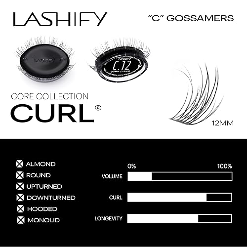Miniatura 3 de LASHIFY Pestañas Curl Gossamer - Negro 0472in - Extensión de pestañas DIY - Seda PBT coreana premium - Pestañas rizadas C