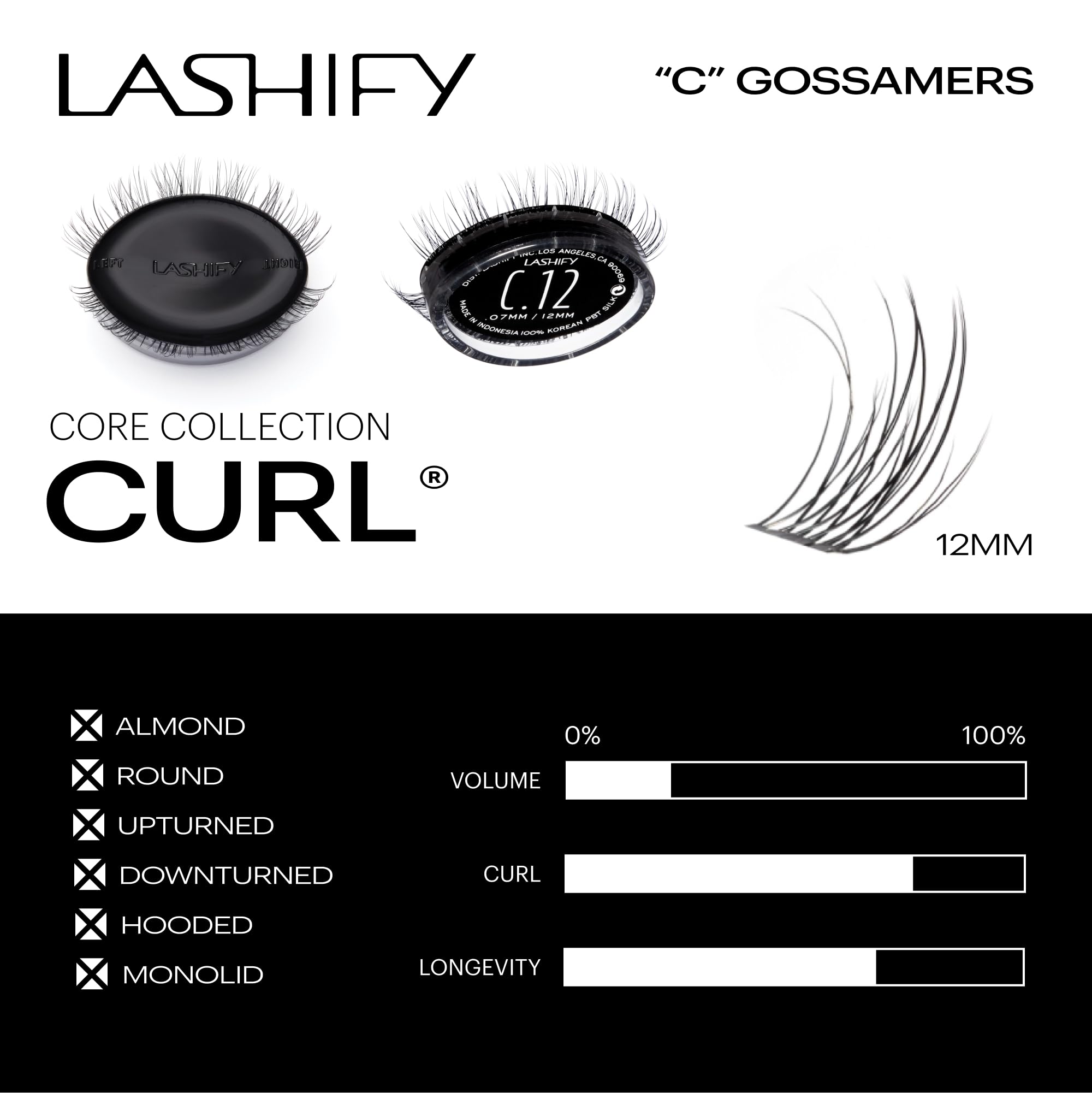 Lashify Curl 12mm Gossamer DIY Eyelash Extensions Refill, Black, Easy False Eyelashes for a Natural Look, 12 count (Pack of 1) - Image 3