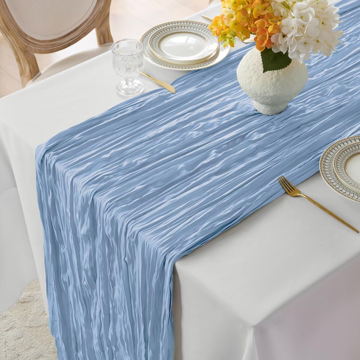 12 Pack Dusty Blue Cheesecloth Table Runner 35"×120" Gauze Fabric Table Runner Rustic Sheer Runner for Wedding Birthday Baby Shower Party Table Decoration Dusty Blue 12 Pack