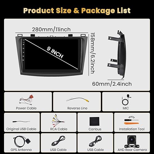 Miniatura 9 de Hikity 8 núcleos 4+64 GB para Mazda 3 2010-2013 Android Car Stereo Wireless Carplay, 9 pulgadas IPS pantalla táctil radio coche con Carplay Android