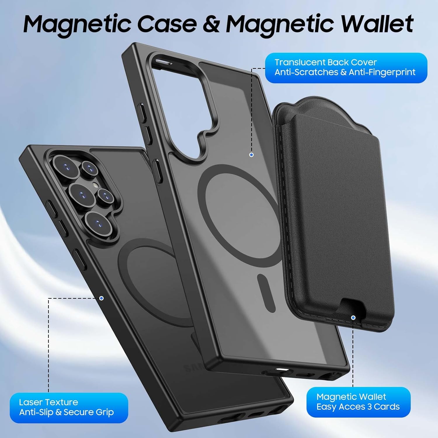 Magnetic for Samsung Galaxy S24 Ultra Case with Detachable Magnetic Wallet, Compatible with MagSafe, Credit Card Holder, RFID Blocking, Military Protective Slim Phone Cover, Black - Image 3