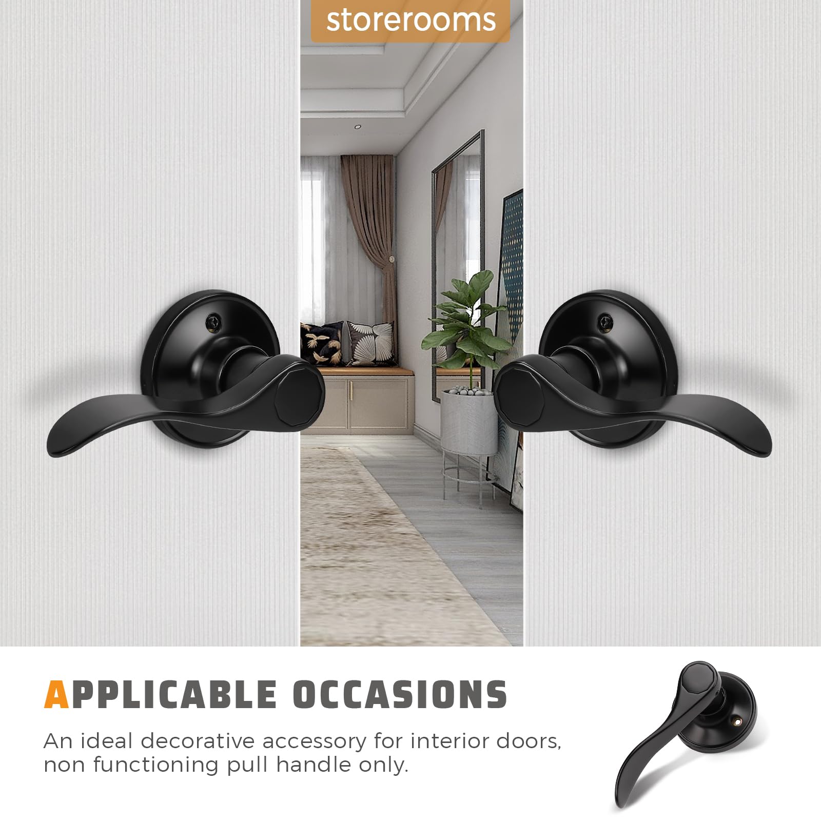 KNOBWELL Set di 5 maniglie per porte interne nere con design a onda classico manichino, maniglie moderne (5 sinistra + 5 destra)