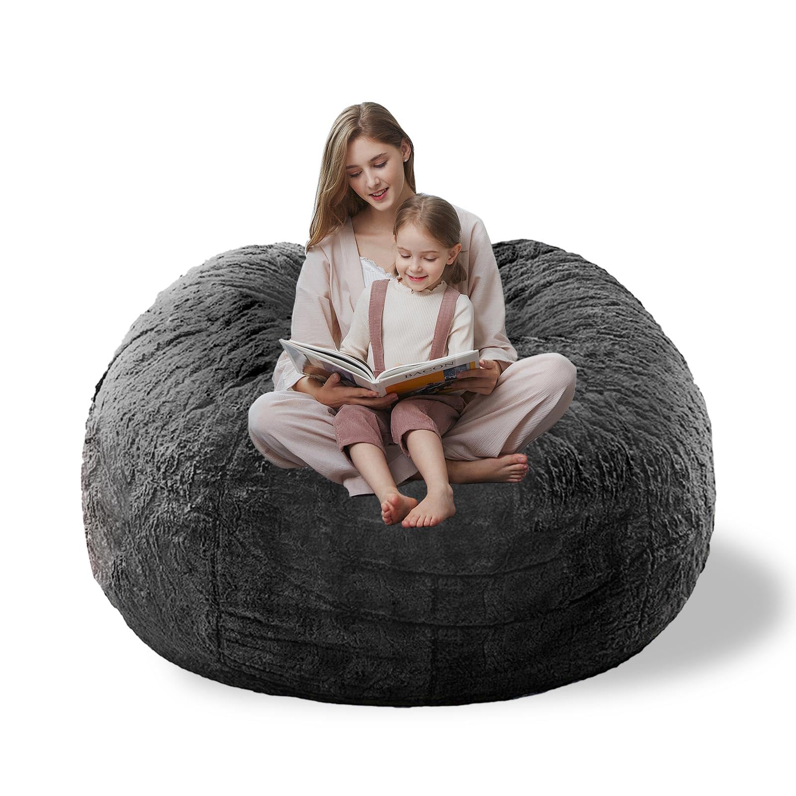 Storage Bean Bag Chair Cover(No Filler) for Organizing Plush Toys Or Textile?Pv Fleece Washable Large Bean Bag Chairs Cover for Adults for Living Room Bedroom Furniture (Grey, 5FT)