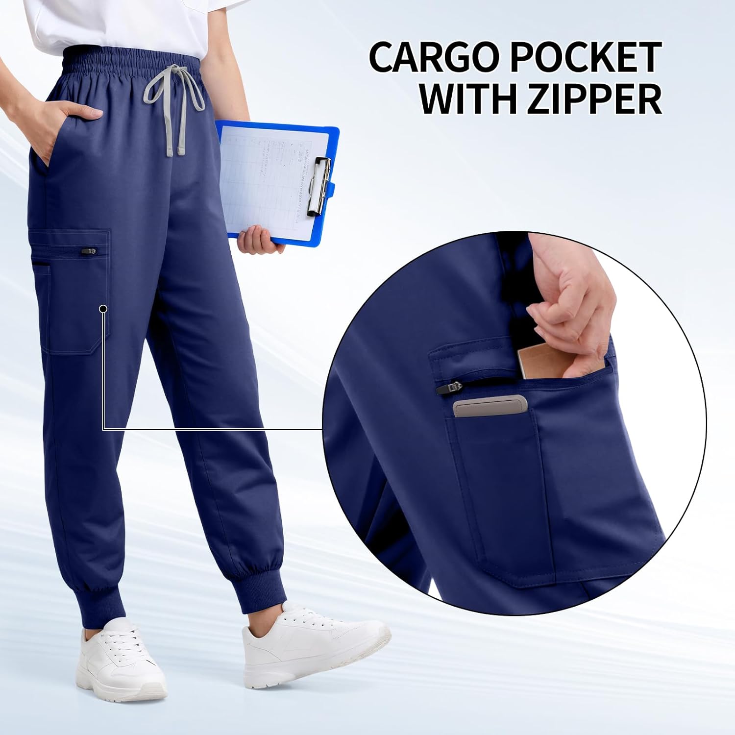Women’s Scrub Pants - Jogger Cargo Pants with 6 Pockets, Soft Scrubs Pant for Women Yoga Style Mid-Rise Pants - Image 4