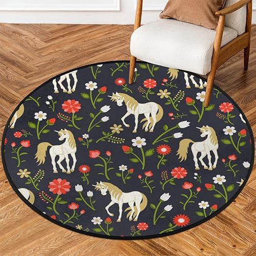 Alfombra redonda de 3 pies con patrĂłn de flores de caballo de dibujos animados, alfombra circular lavable antideslizante para sala de estar, Alfombra redonda de 3 pies con patrĂłn de flores de caballo de dibujos animados, alfombra circular lavable antideslizante para sala de estar,