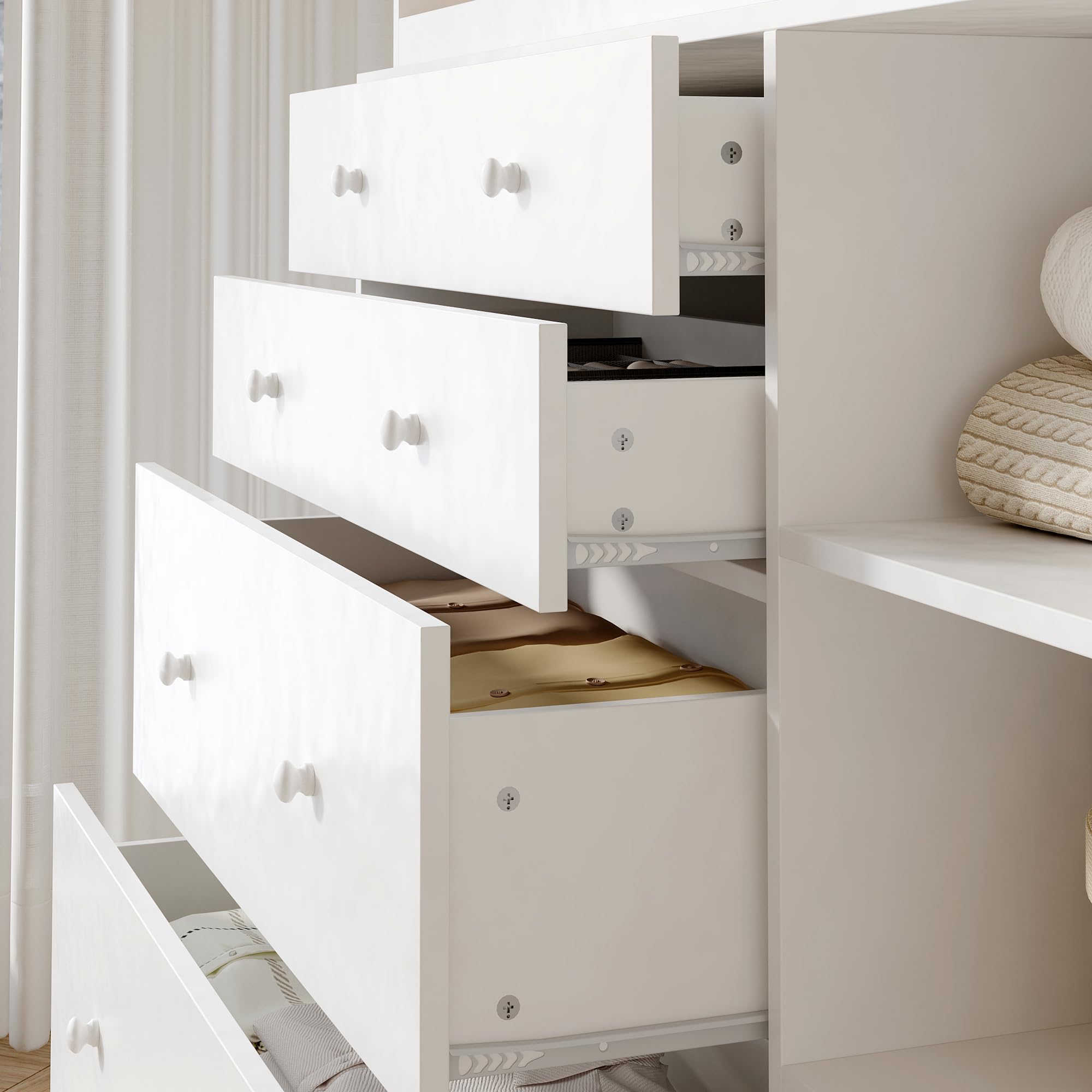 Caldion Commode à langer avec table à langer blanche, commode pour bébé avec 5 tiroirs et surface de rangement, commode de rangement pour chambre de bébé, 120 x 50 x 85 cm