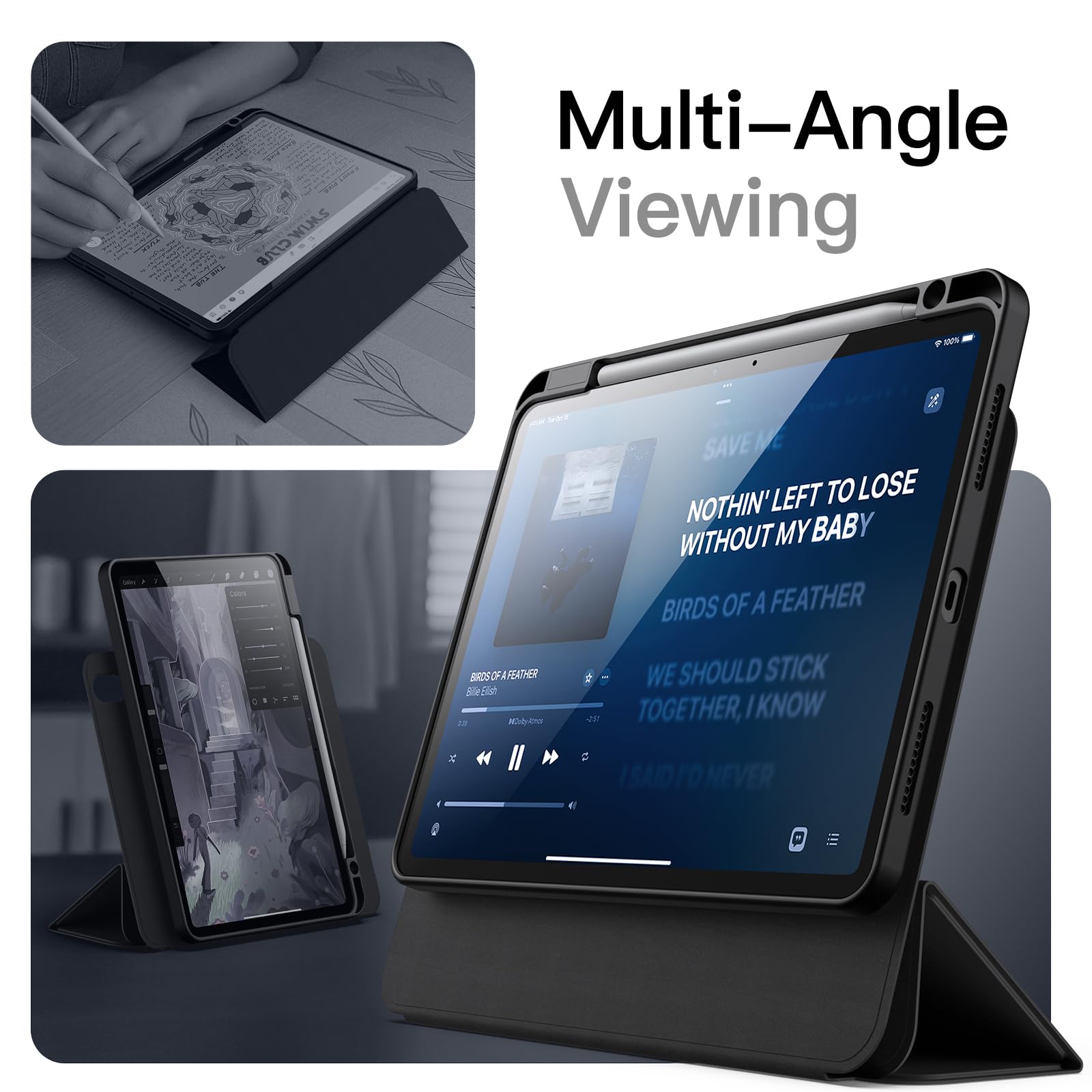 JETech Case voor iPad Pro 11-Inch M5/M4 2025/2024 (6e/5e Generatie), Slank Standaard Harde Achterkant Schelp Slimme Hoes Cover met Automatisch Wekken/Slapen (Zwart