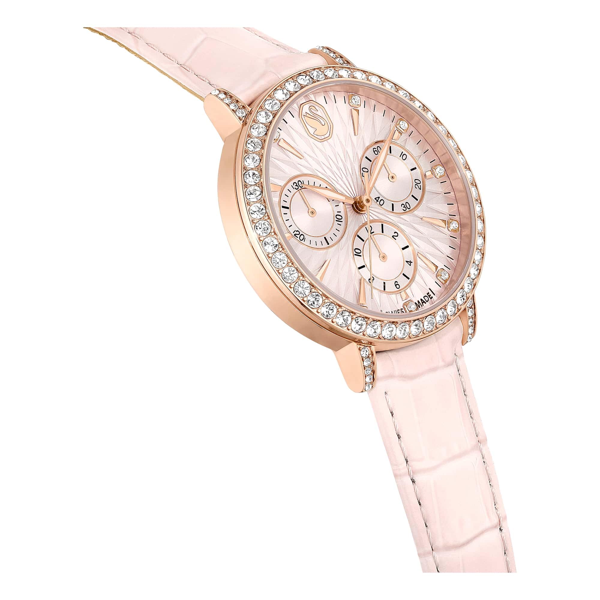 Swarovski Matrix Colección Reloj cronógrafo, Swiss Made, Correa de Piel, Acabado Tono Oro Rosa