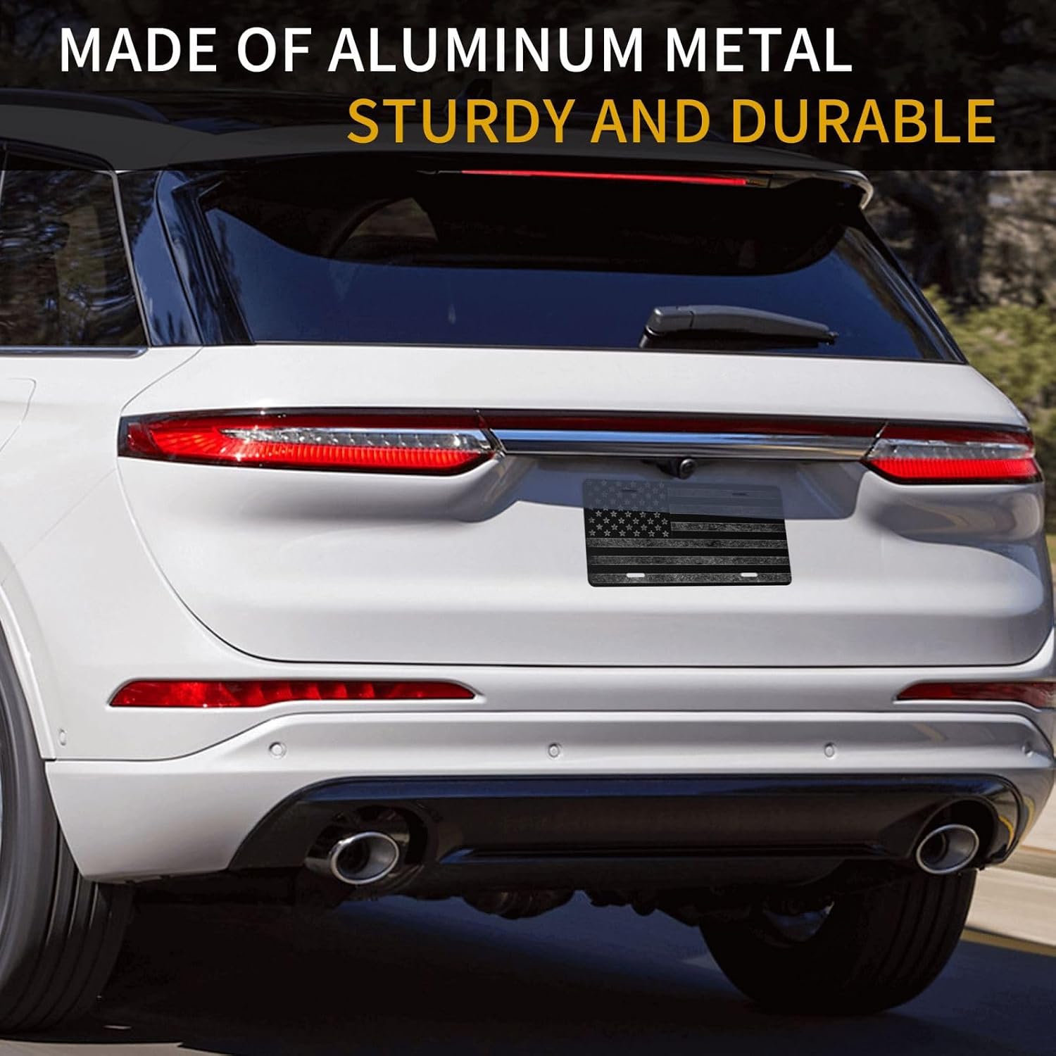 GACCAP Front License Plate Cover Car Decor Accessory Aluminum Metal Rust-Proof US Car Plate Novelty Vanity Tag Cover with 4 Holes for Men Women 6*12 IN - Black Grey American Flag