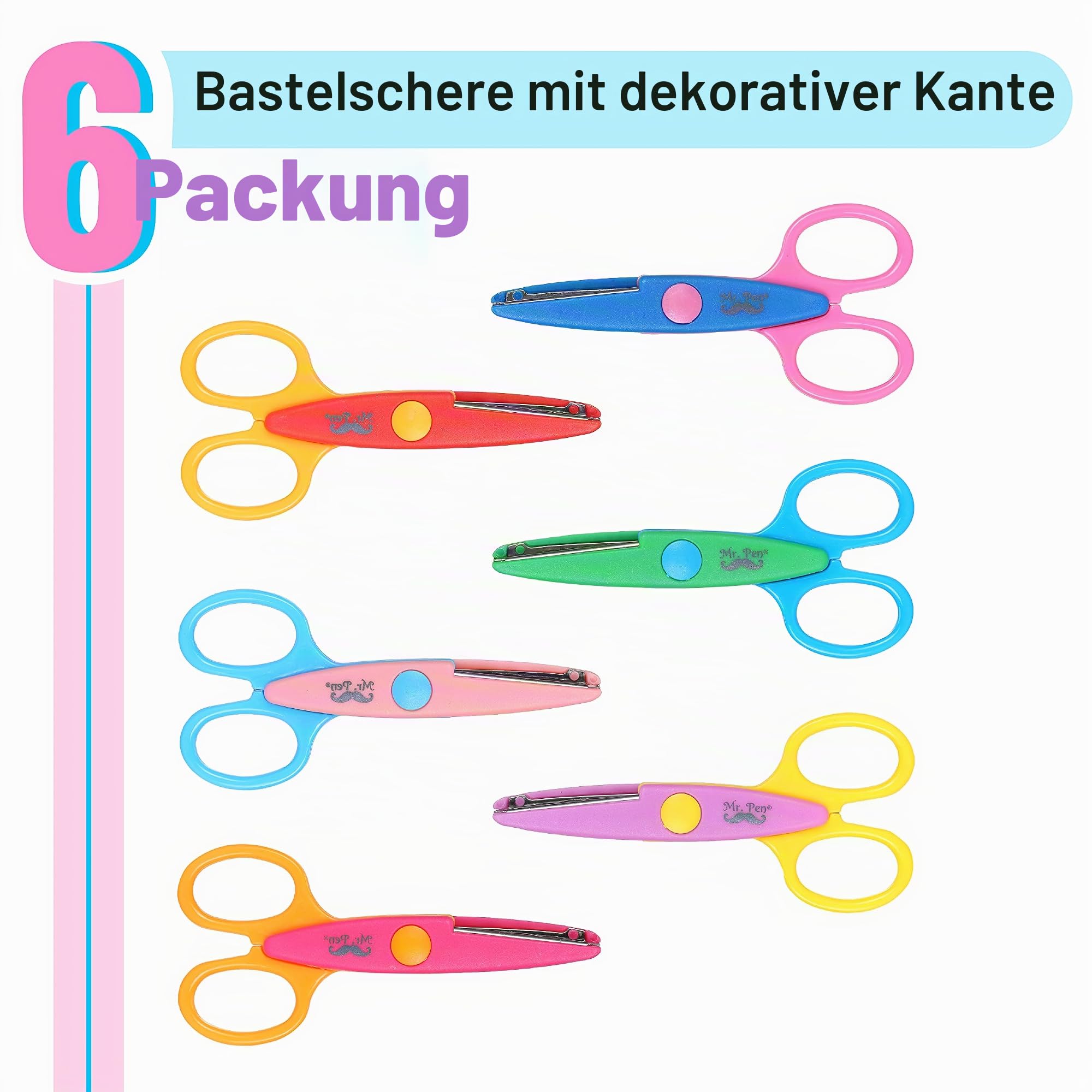 Mr. Pen Bastelschere, dekorative Kante, 6 Stück, helle Zickzack-Schere | Zum Basteln, Scrapbooking, ausgefallenes Muster-Design