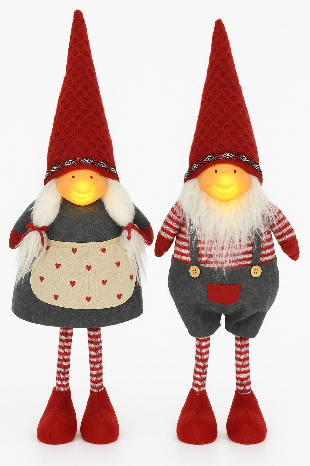 Muddy Hands Multicolour Set Of 2 Christmas Gnomes With Led Light Up Faces - Grandma & Grandad Scandinavian Gonks - Festive Nordic Decorations For Home, Shelf, Xmas Tree & Winter Decor - Battery Operated