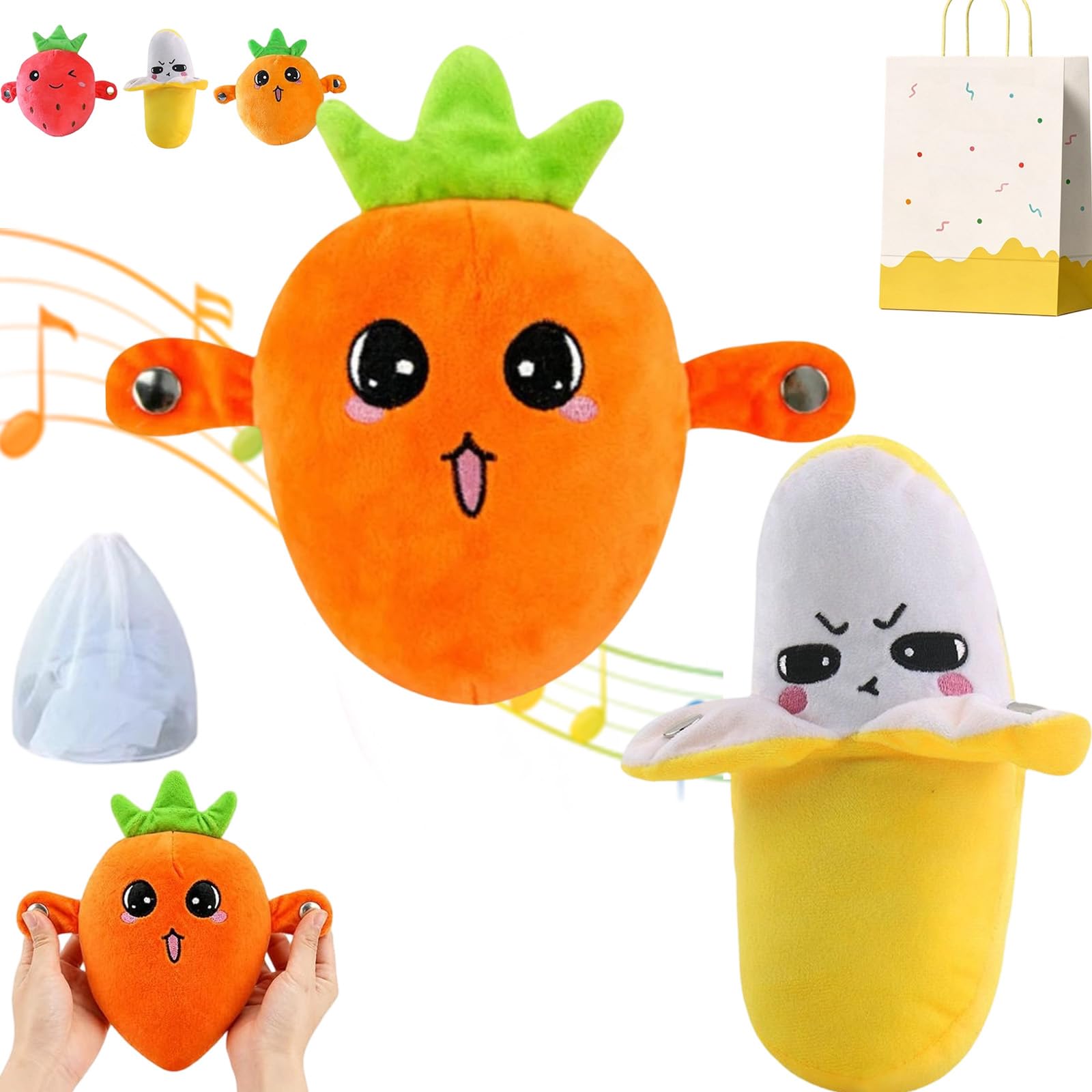 Pnedeodm Interactive Music Plush Toy, Touch-Sensor Soft Interactive Figure for Kids, Fun & Playful Sound-Activated Toys, Touch-Sensitive Banana & Fruit Plush Musical Sensory Toy (2Pcs-C)