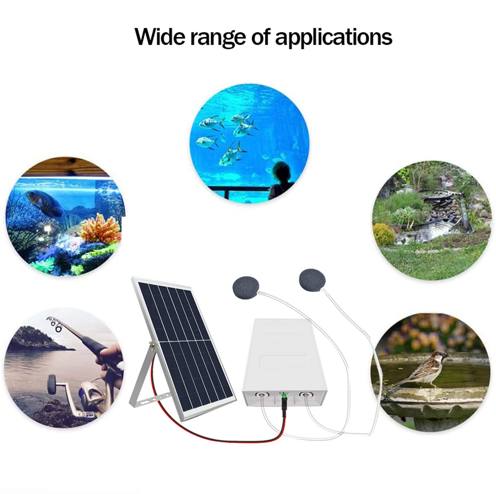 Pompa Aria Ad Energia Solare, Ossigenatore Solare Rumore Basso con Due Airstones e Doppie Pompe, Aeratore Acquario Solare per Uso Esterno, Batteria al Litio da 8800/17600Mah(Size:17600mah)