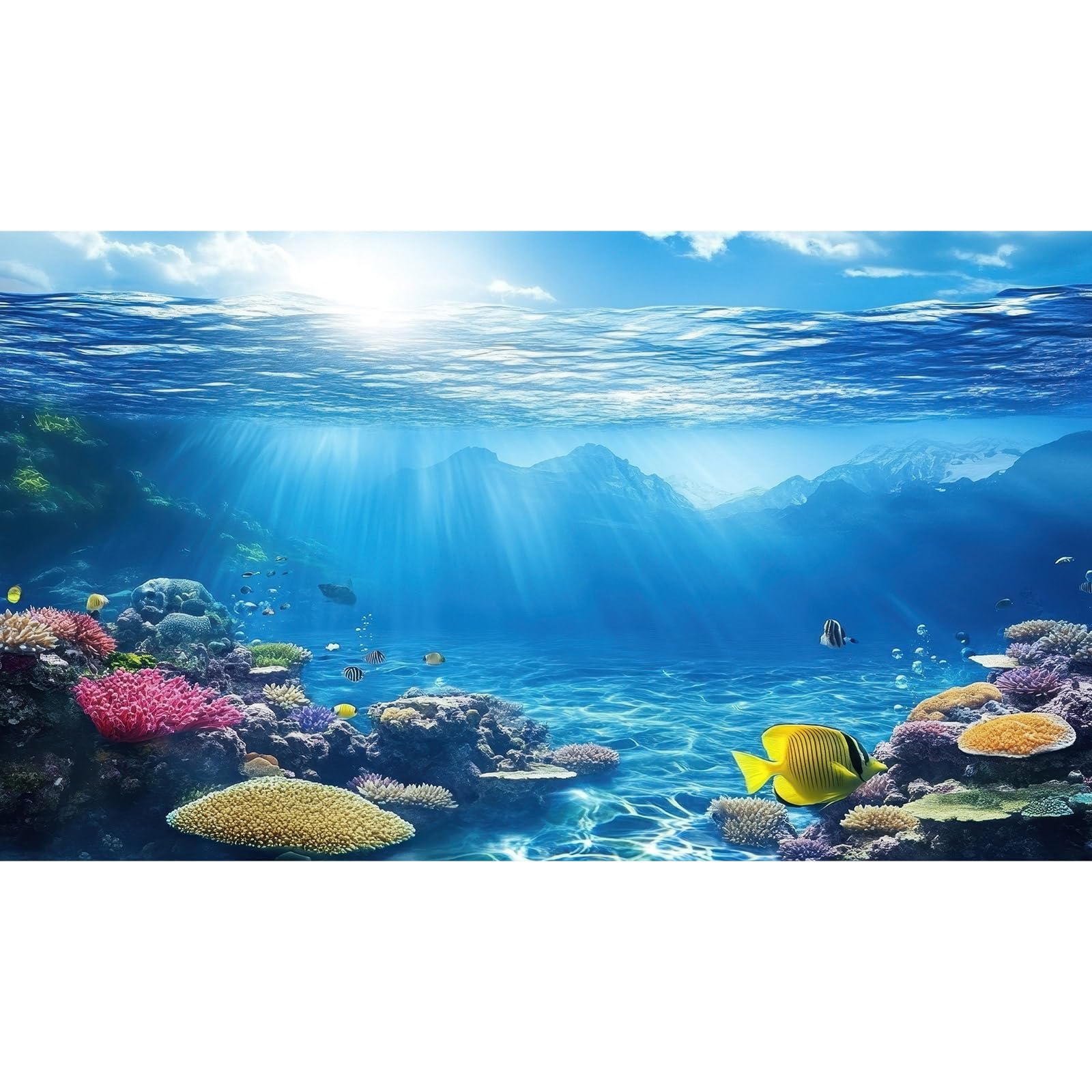 Under The Sea Aquarium Background Underwater Scene Coral Reefs Fish Tank Background Diverse Marine Life Sunlight Seascape Terrarium Backgrounds Tropical Undersea View Aquarium Tank Backgrounds 48x24in