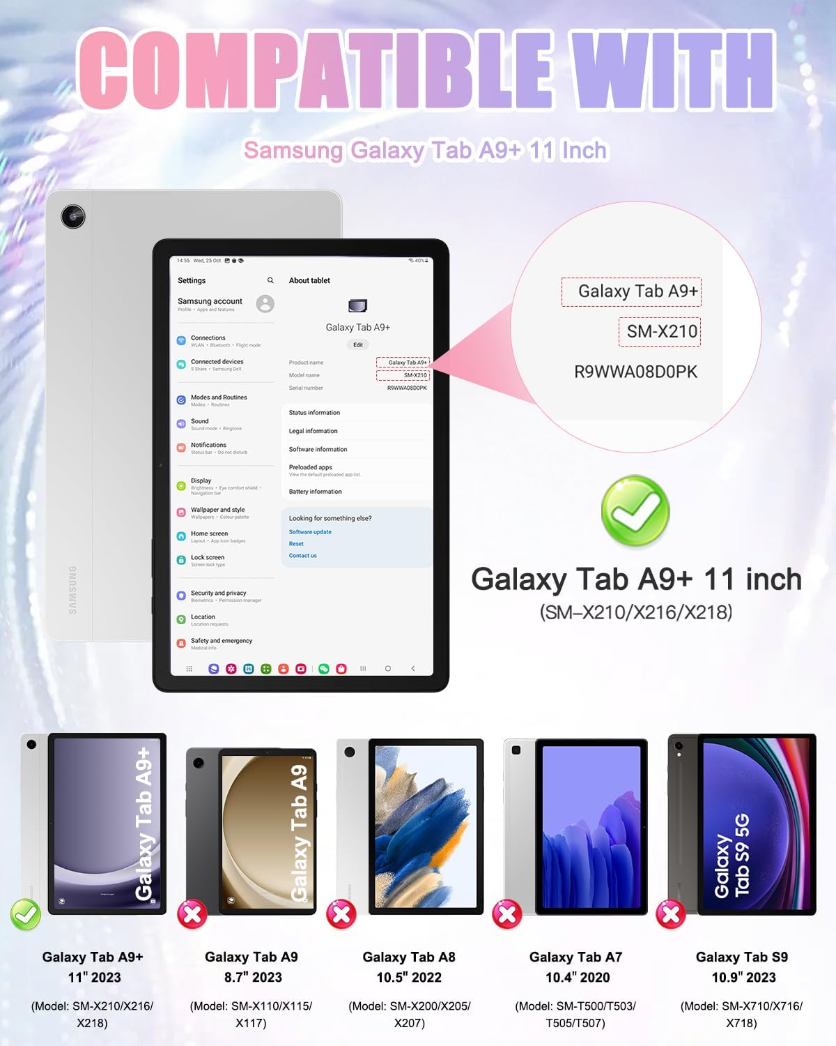 BRAECN Case for Samsung Galaxy Tab A9+/ A9 Plus 11 Inch 2023 SM-X210/X216/X218 with Screen Protector, Rotating Handle Grip, Shoulder Strap, Silicone Heavy Duty Case for Galaxy A9 Plus Tablet, Purple