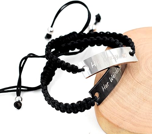 Miniatura 5 de 1 par de pulseras trenzadas Hademade para parejas, pulseras para hombres y mujeres grabadas con "I Love You 3000, God Gave Me You, His Crazy Her
