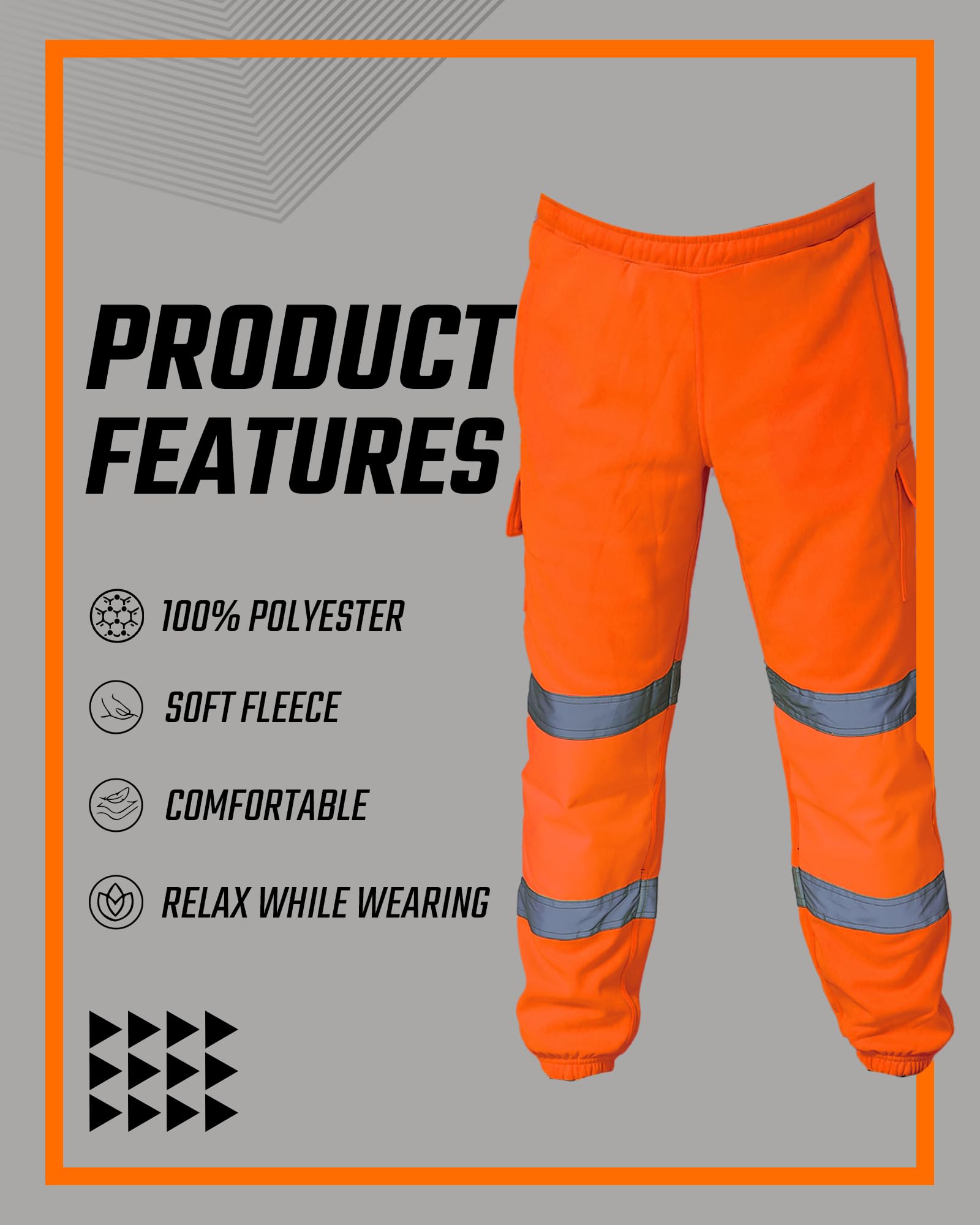 Pantalones de trabajo 100% poliéster Hi Viz para hombre, pantalones de chándal de seguridad, múltiples bolsillos, súper suaves, de alta visibilidad, pantalones de trabajo de seguridad