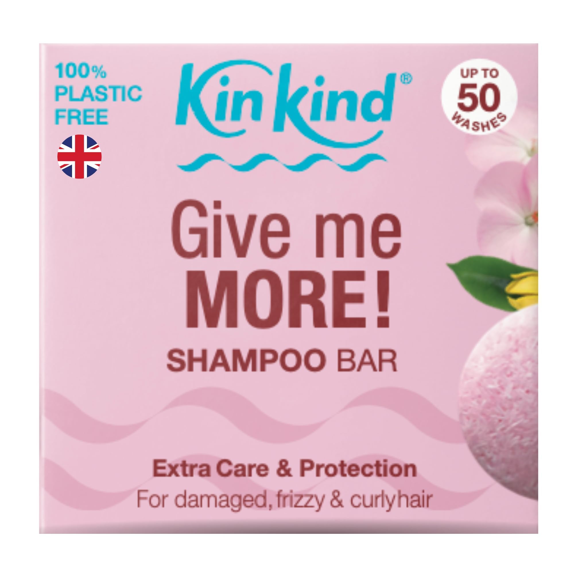 KinKind Give me MORE! Shampoo Bar for for Curly, Damaged & Frizzy hair. Extra Care & Protection. Up to 50 washes. Vegan. No silicones or parabens. UK made. 50g[Amazon-developed Certification] Compact by Design