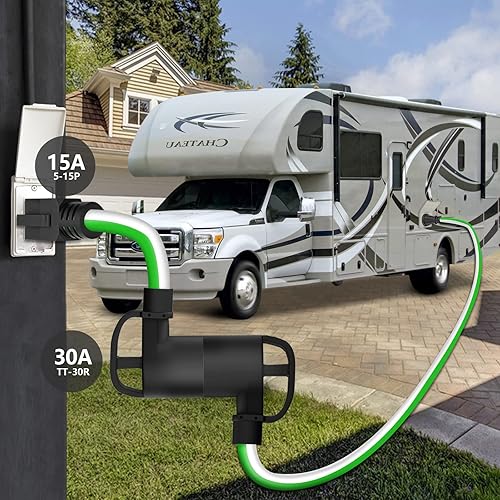 Miniatura 6 de RVVIN Cable adaptador RV de 15 amperios a 30 amperios y 110 voltios, cable adaptador de 12 pulgadas NEMA 5-15P macho a TT-30R hembra, convertidor