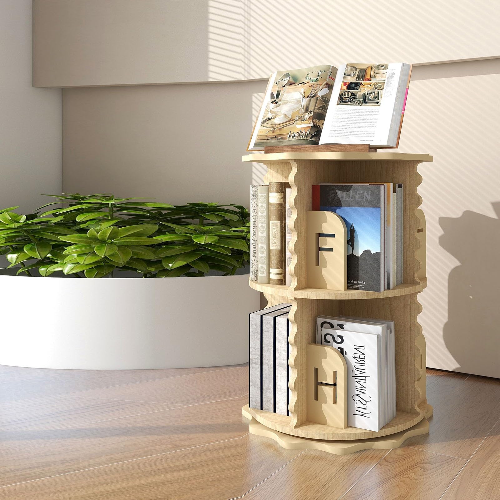 木製回転式　本棚、CDラック 本棚 書棚 CD DVD CDラック DVDラック ブックラック タワー型