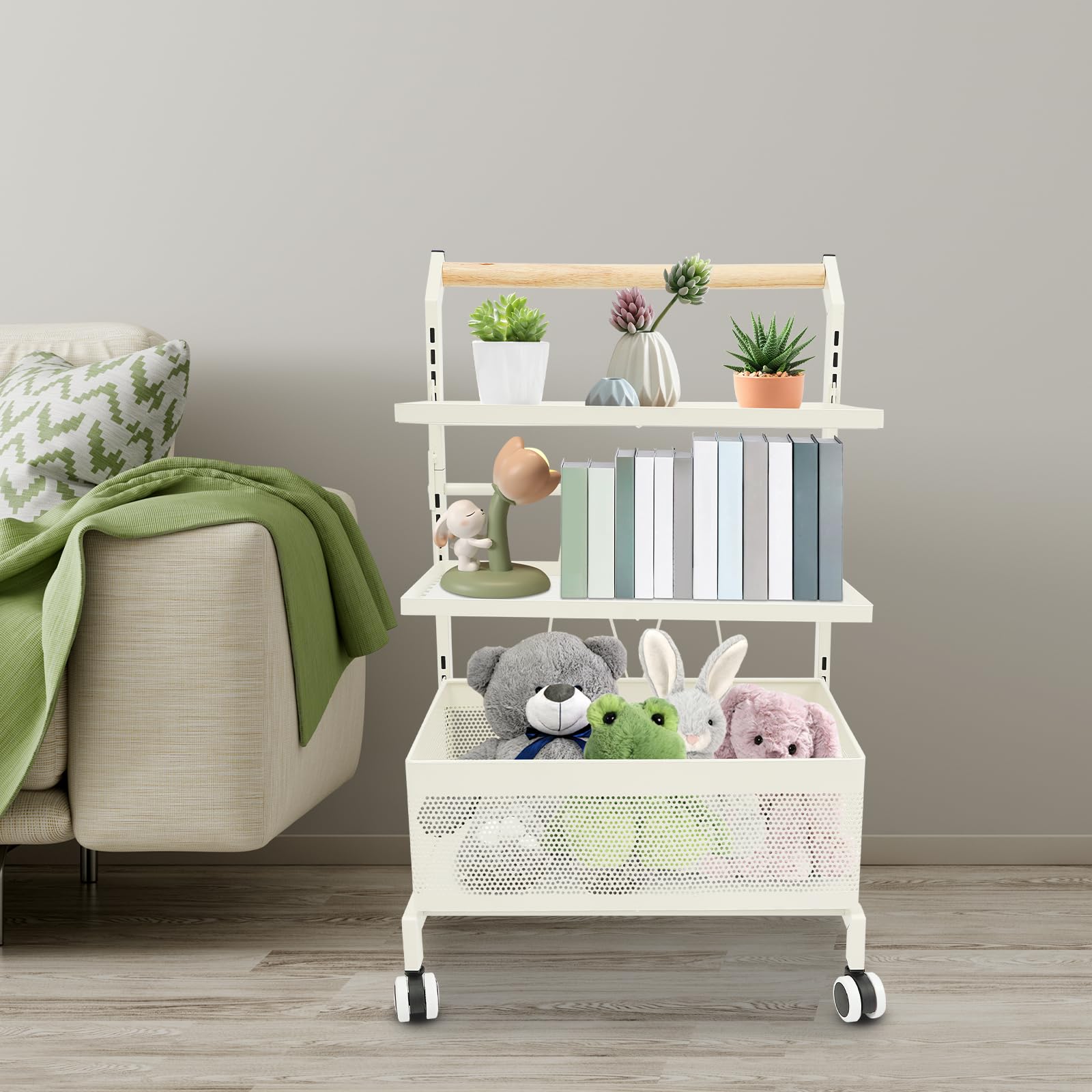 Carrello da portata multiuso con ruote a 3 livelli, in acciaio al carbonio, per cucina, ufficio, bagno con ruote, 42 x 32 x 69 cm