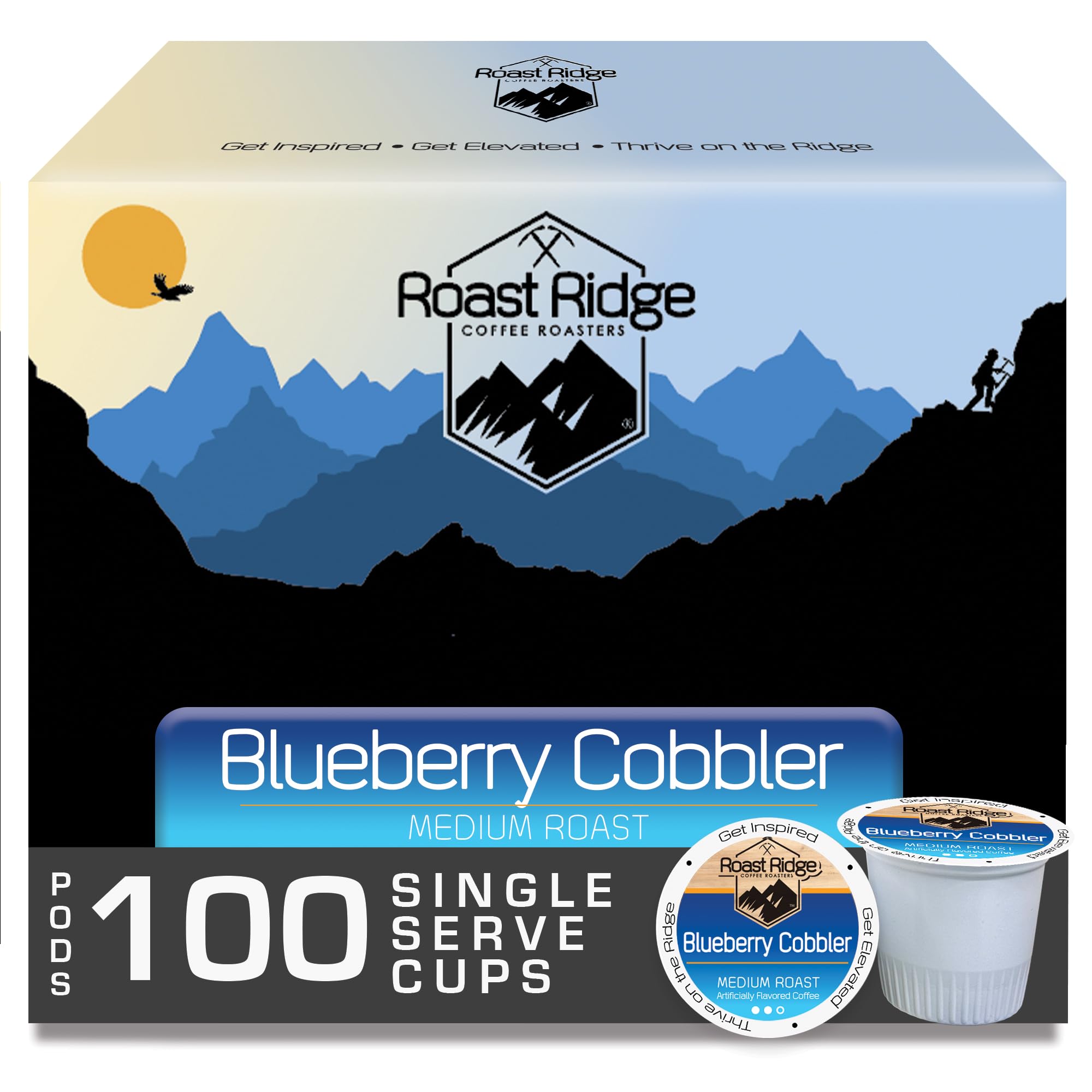 Roast Ridge Single Serve Coffee Pods for Keurig K-Cup Brewers, Blueberry Cobbler, Medium Roast, 100 Count