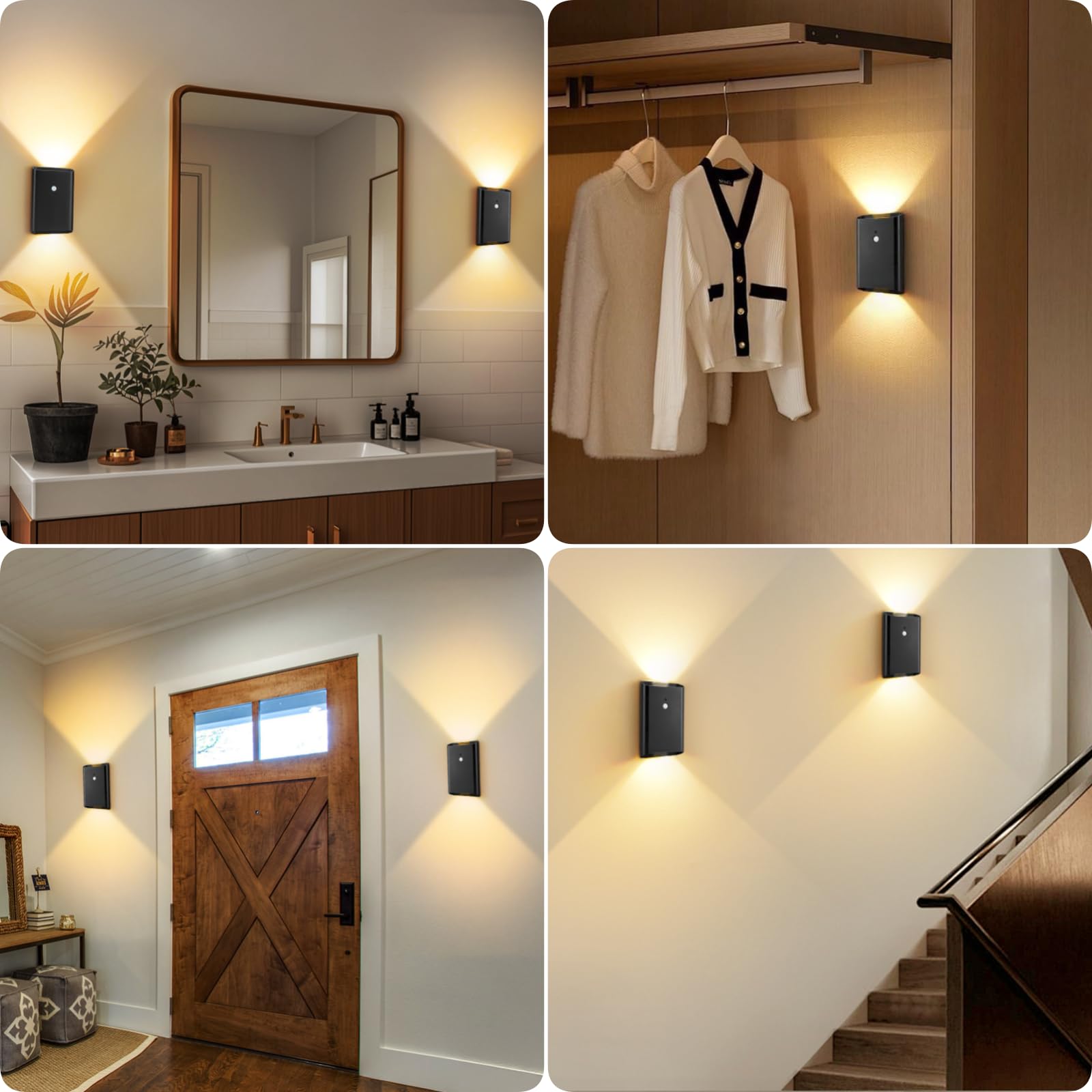 Lámpara de pared con sensor de movimiento a batería: Aplique de pared inalámbrico recargable de 5000 mAh, juego de 2 lámparas de pared LED magnéticas para interiores arriba y abajo para dormitorio 5