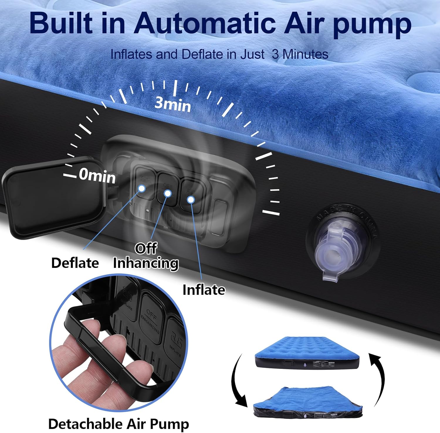 Air Mattress with Built in Pump, Luxurious Comfort Inflatable Mattress,10’’ Blow up Bed for Adults, Blow Up Mattress for Guest, Camping, Home & Travel, Deflate 660 lbs Max