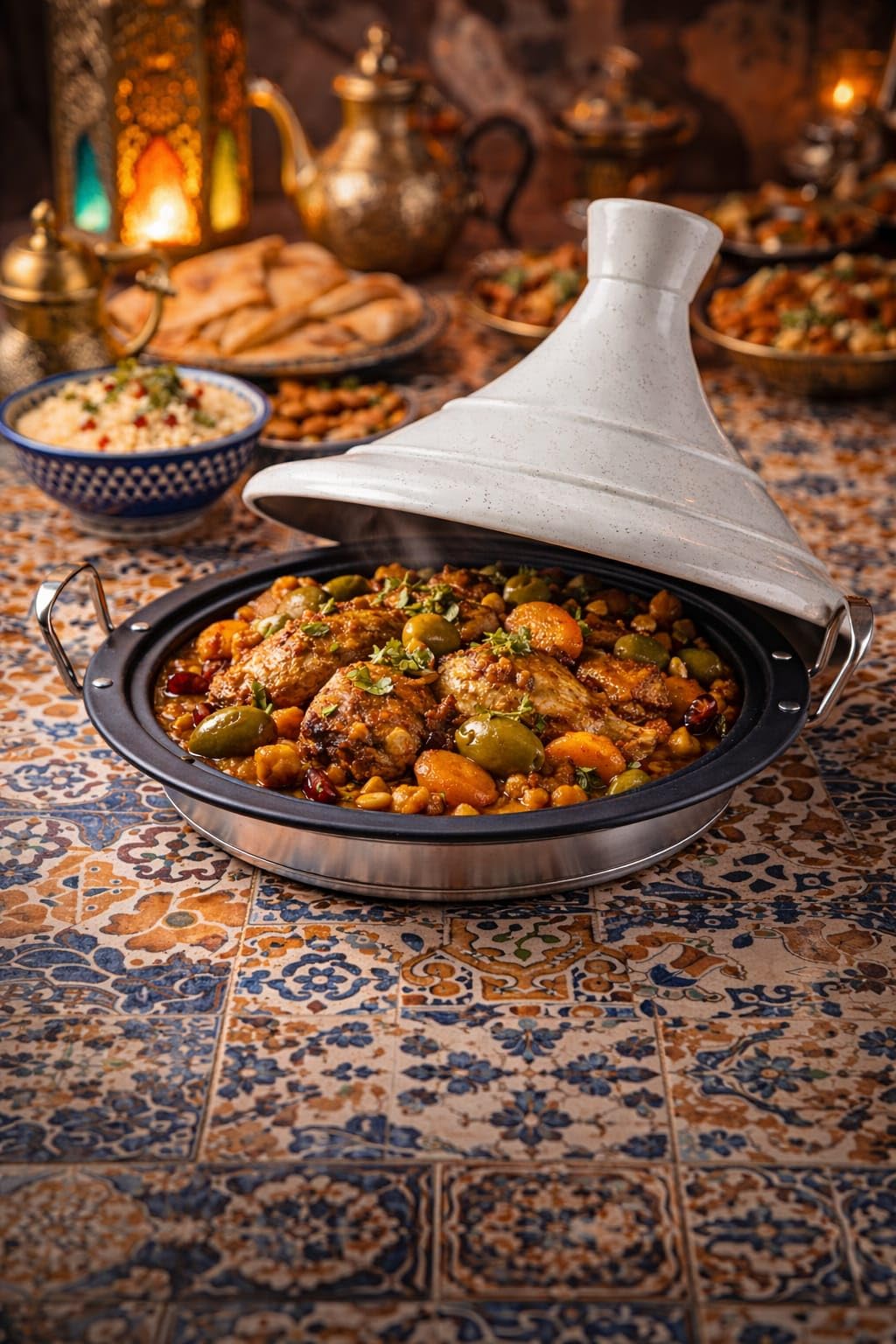 Tajine en revêtement anti-adhésif, Plat à Tajine, Acier Inoxydable, Compatible tous feux y compris Induction, Lave Vaisselle (34CM)