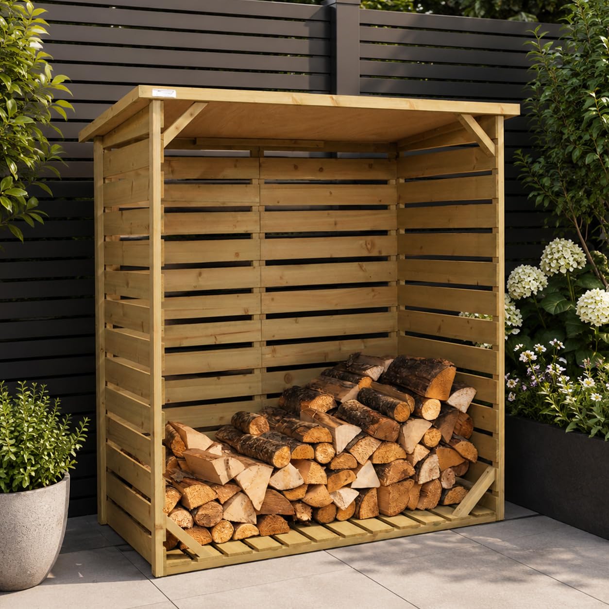 Samuel Alexander Unisex Brown 123Cm X 115Cm Wooden Outdoor Garden Patio Log Store Shed In | : 123 Cm X 115 Cm