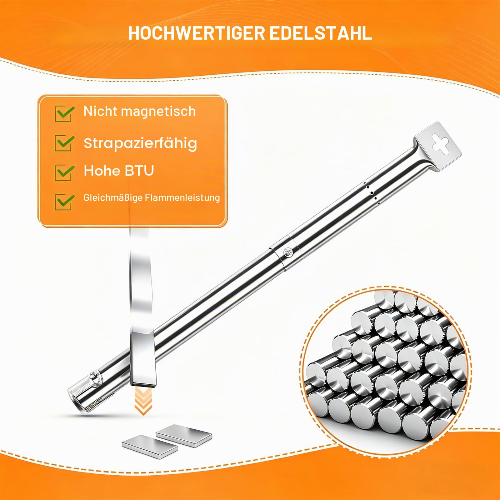 GFTIME 31cm bis 45cm Universal Gasgrill Brenner Ersatzteile für Landmann Triton, Enders Monroe, Tepro, Taino, Barbecook, Proficook, Campingaz, Outback,Verstellbarer Edelstahl Brenner Zubehör, 4 Stück