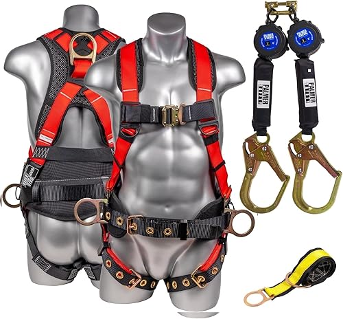 Vista 19 de Palmer Safety Kit doble de 6 pies I arnés de cabeza de martillo de 5 puntos, línea de vida doble autorretráctil, correa de brazo cruzado de 4 pies I