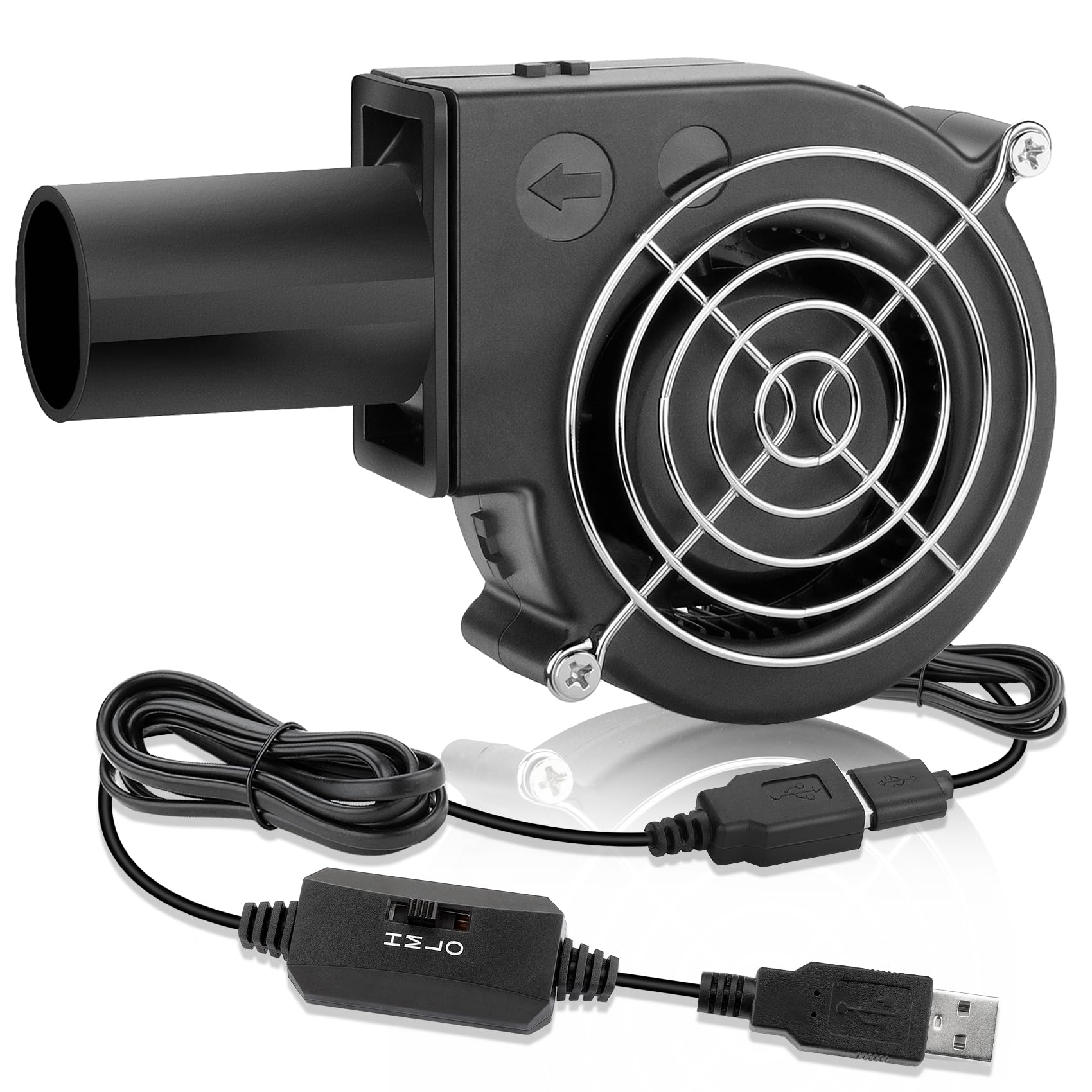 97mm x 33mm USB Centrifugal 5V Air Blower Brushless Fan with Tube for Replacement Fireplace Forge Smoker BBQ Electronic Cabinet Squirrel Cage Cooler