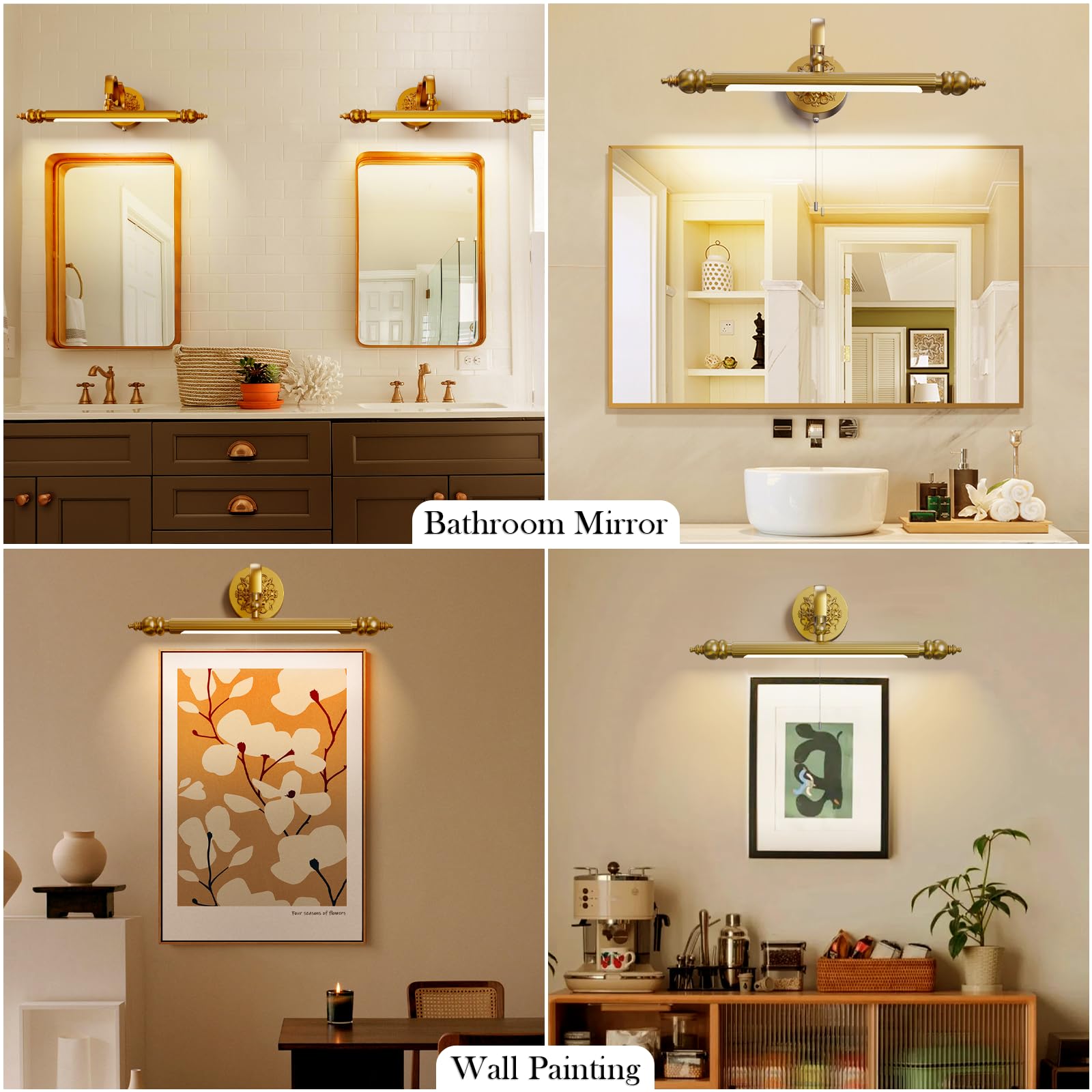 LANMOU Spiegellampe Bad, Vintage LED Spiegelleuchte für Badezimmer Einstellbar Retro Wandleuchte Antik Metall Schminklicht Spiegelschrank Schminktisch Spiegellicht Warmweiß Licht 51cm