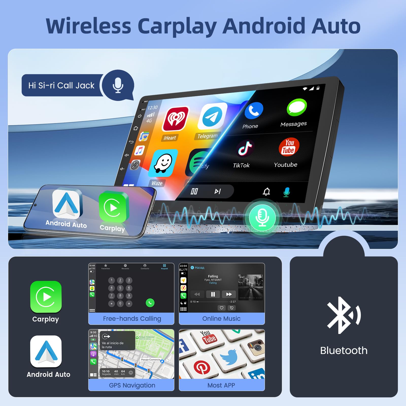 Hikity [4+64G] Android 15 Radio dla Peugeot 208/2008 2012-2018, bezprzewodowe CarPlay Android Auto, 10.1-calowy ekran, Bluetooth, Mirror Link, Nawigacja, GPS, EQ, DSP, WiFi, FM, RDS
