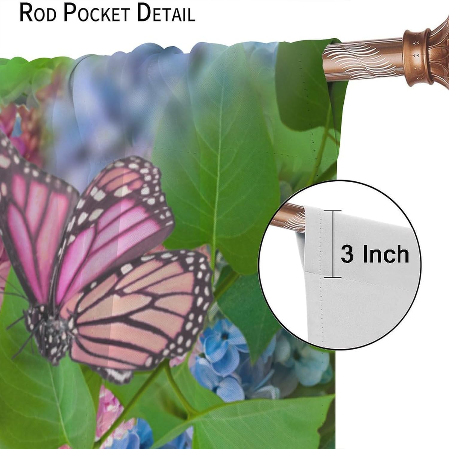 Butterfly Blackout Curtains Spring Pink Blue Flowers Colorful Butterfly Nature Scenery Girls Women Bedroom Living Room Kitchen Rod Pocket Decoration Window Drapes 2 Panels W21xL54in