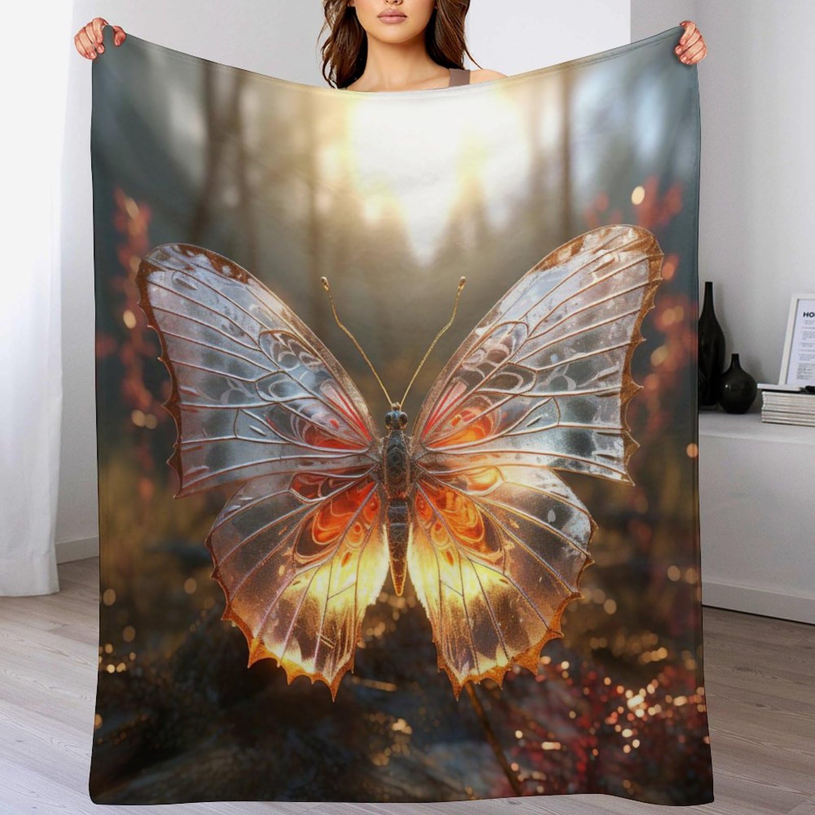 Couverture lit papillon en flanelle douce pour doudoune de canapé cocooning
